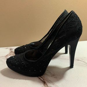 NINE WEST WOMEN'S BLACK EMBELLISHED MESH HEEL PUMP SIZE 7.5